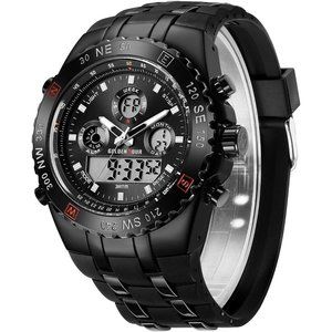 Men's Large Waterproof Stopwatch Luminous Digital Analog Watch with Rubber Band